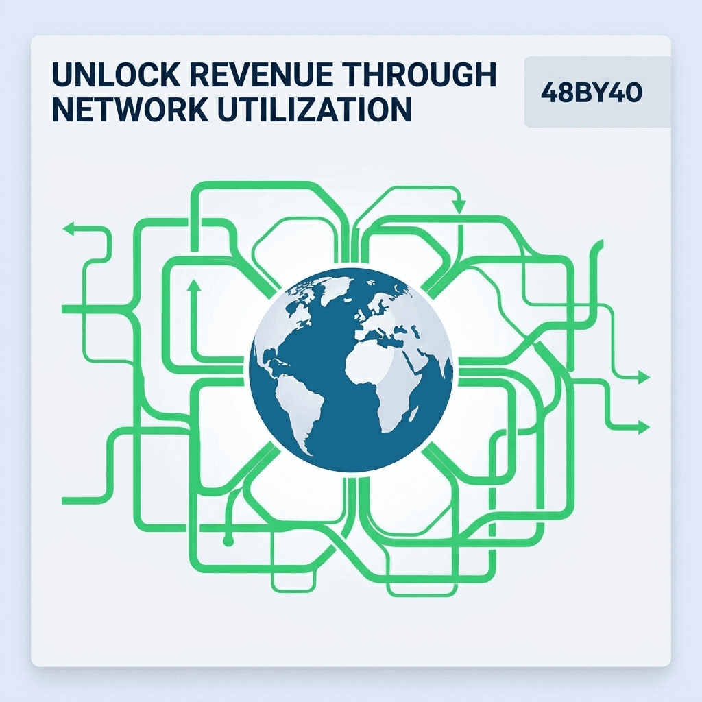 Revenue network visualization — equipment assets connected to revenue line items via Vector Green flows